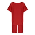 thumbnail image 6 of CPNG Girls Summer Loose Casual Outfits 2Pcs Set Solid Color Short Ruffled Sleeve Crewneck T-Shirt and Shorts Set(Red,10-11 Years), 6 of 8