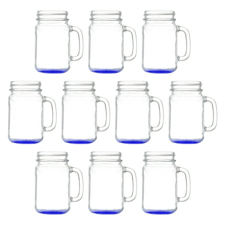 

10 Libbey Mason Jars with Handles Set 16 oz. - Traditional style High standard - Blue