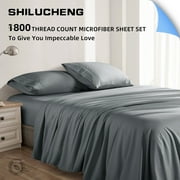 Shilucheng 4 Pieces Luxury Bed Sheets Set, 1800 Series Plush Microfiber Bed Sheets, 16 Deep Pocket, Queen, Dark Gray