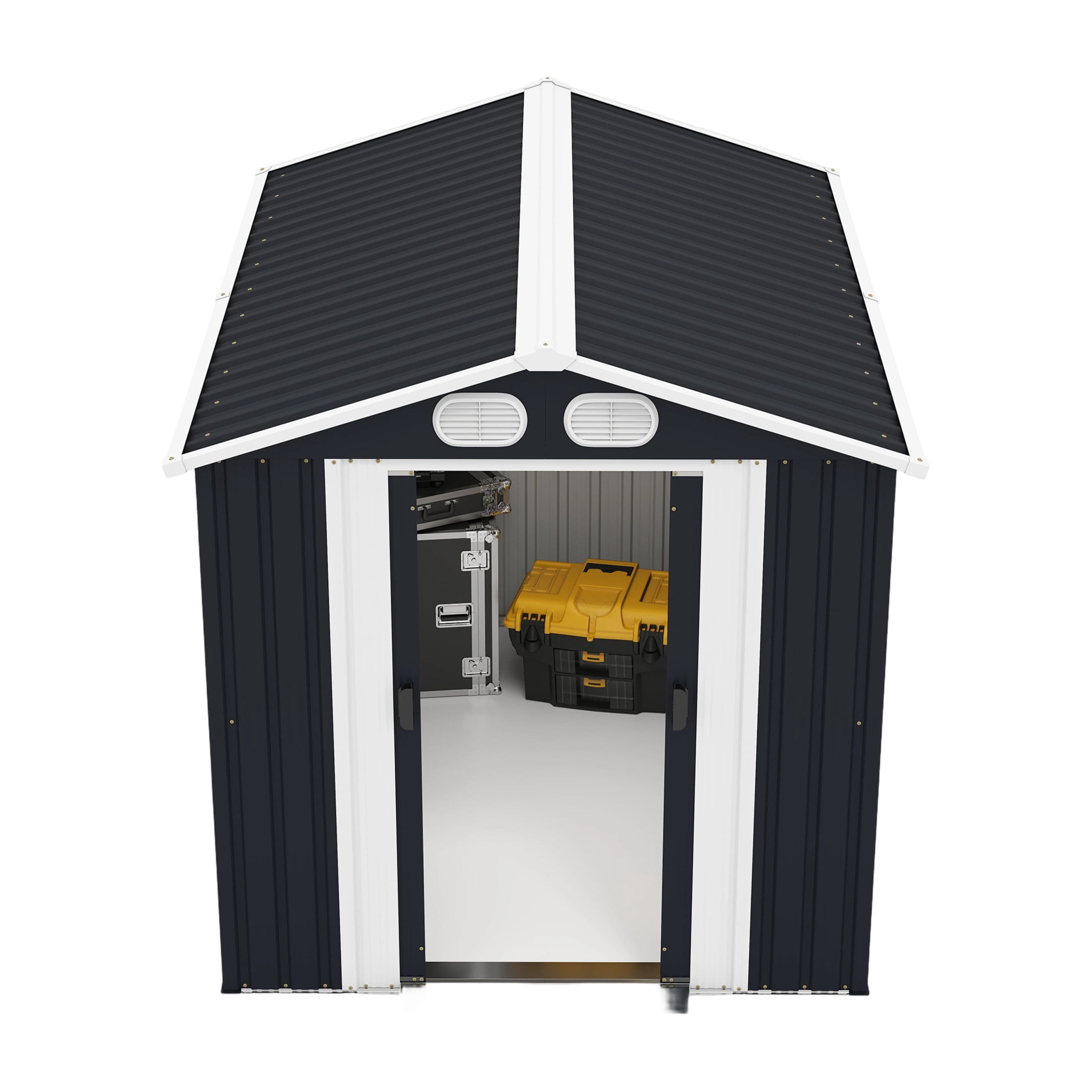 Noble House 8 x 6 FT Outdoor Metal Tool Storage Shed with Lockable Doors and Air Vents, Waterproof Garden Shed, Dark Gray
