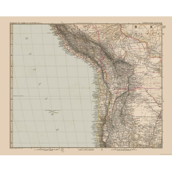 Historic Map - South America Andes- Stieler 1885 - 28.44 x 23 - Vintage Wall Art