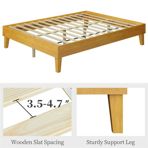 Sptwo | Solid Wood Bed Frame, Queen Size Bed Base with Wood Slat Support, Sturdy, Stylish & Noise-Free Design, No Box Spring Needed, Easy Assembly,Queen