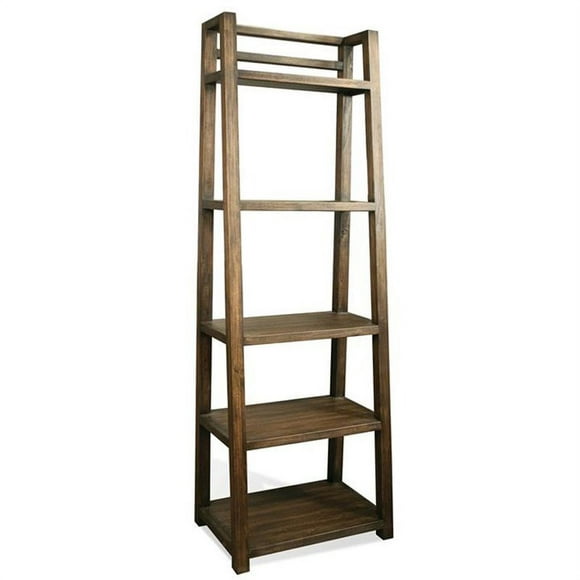 Riverside Furniture Perspectives 5 Shelf Wood Leaning Bookcase in Acacia Brown