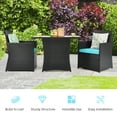 thumbnail image 4 of Gymax 3PCS Patio Wicker Bistro Set PE Rattan Dining Table Set w/ Turquoise Cushions, 4 of 10