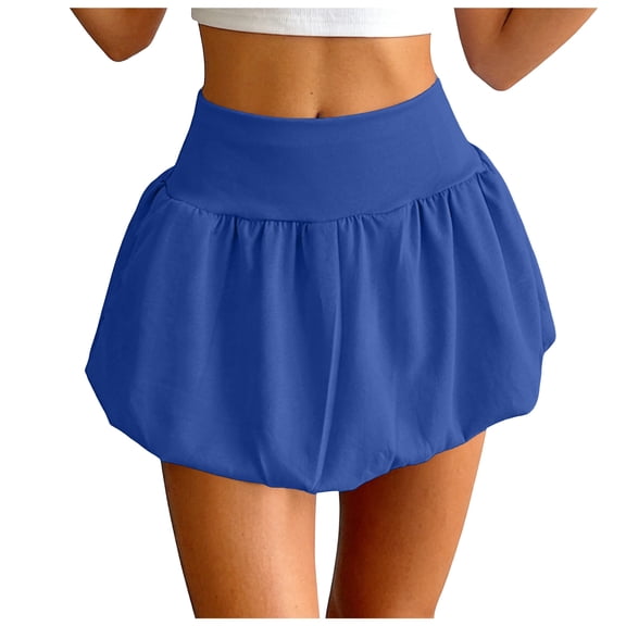 GEWSEY Women's Bubble Skirt Elastic High Waisted Puffy Skorts Shorts Y2k Skirts with Shorts Underneath (Blue, M)