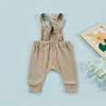 thumbnail image 2 of Newborn Baby Boys Girls Summer Ribbed Romper Infant Suspender Button Sleeveless Jumpsuit Clothes Yellow 12-18 Months, 2 of 6