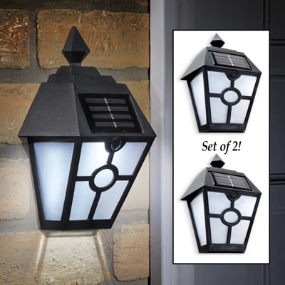 Black Wall Mount Decorative Solar Porch Light Coach Style Lanterns Set Of 2 Walmart Com Walmart Com