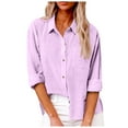 thumbnail image 2 of Fall Shirts for Women 2025 Solid Color Button Down Lapel Linen Shirt Business Casual Tops Long Sleeve Shirts for Women, 2 of 5