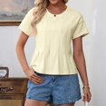 thumbnail image 5 of LWavelet Women's Pleated Blouse Short Sleeve Tops Round Neck Casual Loose Fit Summer Basic Tee Yellow L, 5 of 8