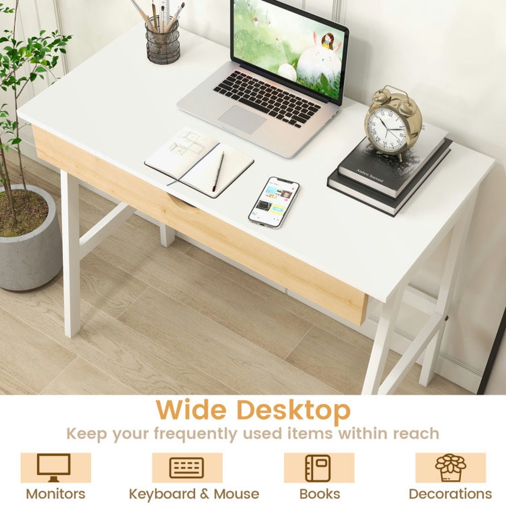 Demi Bonn Wooden Computer Desk with Drawer for Home Office Desk Study Writing Table, White