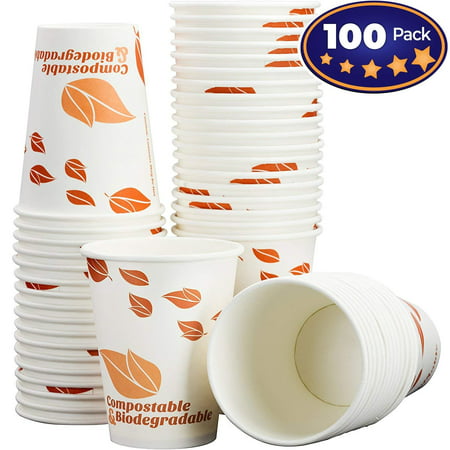 Biodegradable and Compostable 12 Oz Paper Coffee Cups. 100 Pack By Avant Grub. Medium Sized, PLA Lined Disposable Beverage Cups For Hot and Cold Drinks. For Shops, Kiosks, Concession Stands and