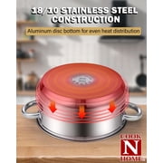 Cook N Home Basics Stainless Steel Pots Set, 1.5 & 3 Qt Sauce Pots with Lid, 5.5 Qt Dutch Oven Stockpot, Induction Compatible, Dishwasher & Oven Safe, Riveted Handles, 6-Piece
