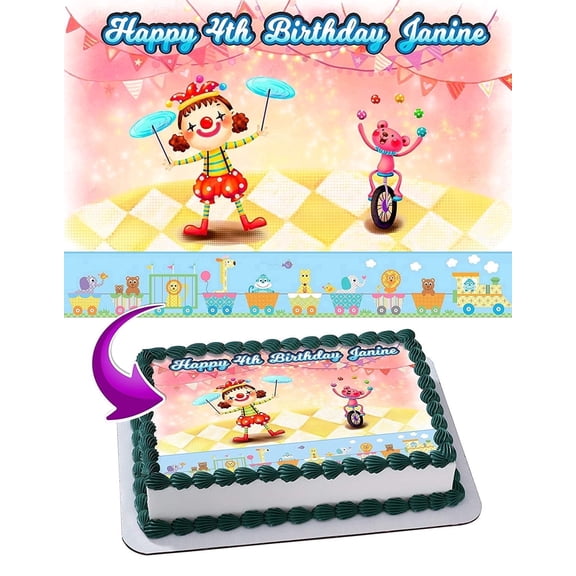 Circus Clowns Acrobats Edible Image Icing Cake Topper for Quarter Sheet Cake, by TNCT