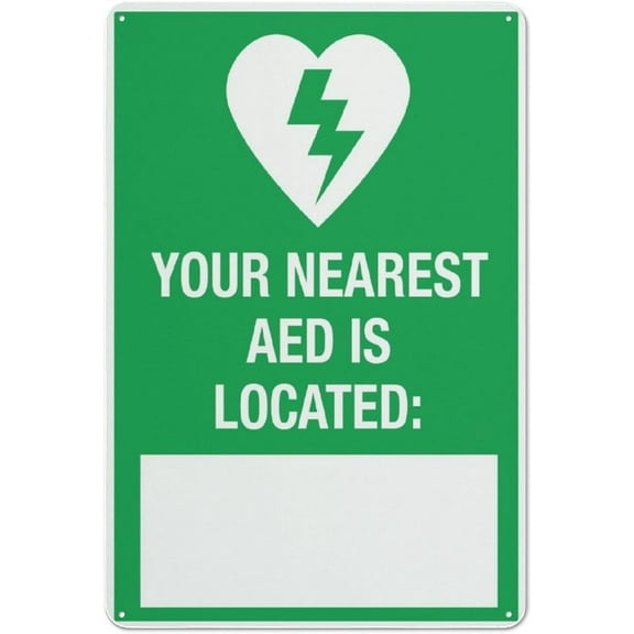 Your Nearest Aed Is Located Sign 12 X 8 Inches Reflective Aluminum Metal Warning Signage With Symbol For Indoor Outdoor Use
