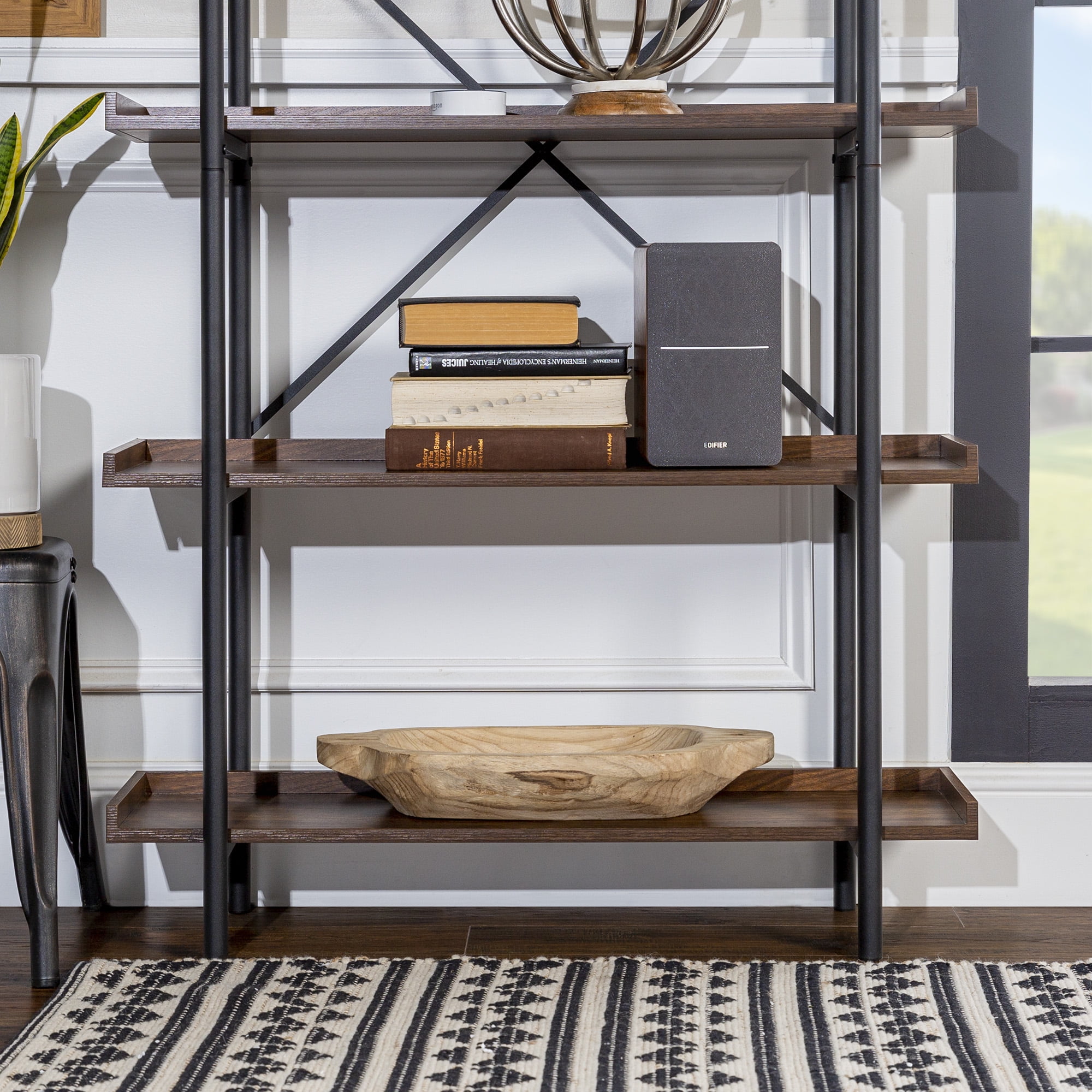 Woven Paths Urban Pipe Rustic Industrial Bookshelf, Dark Walnut