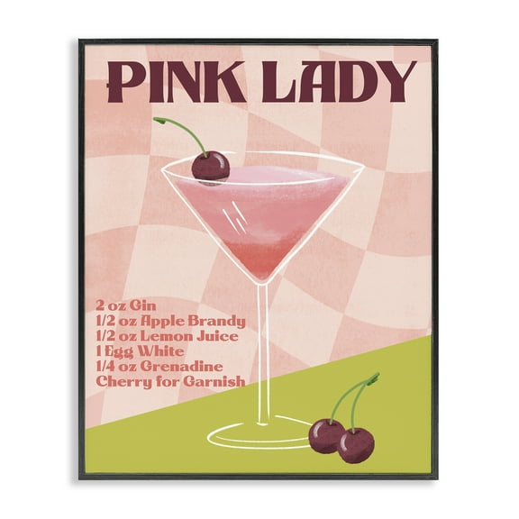 Stupell Industries Retro Pink Lady Recipe Food & Beverage Painting Black Framed Art Print Wall Art, 11 x 14