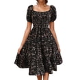 thumbnail image 1 of Robes d'Été pour Femmes, Robe de Soirée Décontractée à Fleurs, Col en V, Manches Courtes, Taille Enveloppante, Volants avec Poches, Robe Noire TG, 1 of 4
