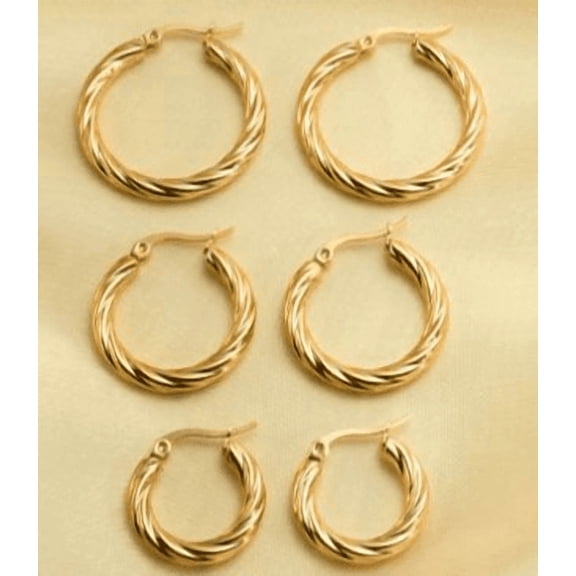 VNOX 3 Pairs Gold Hoop Earrings for Women 14K Gold Plated Twisted Beaded Thick Hoops Earring Hypoallergenic Simple Gold Jewelry Gifts