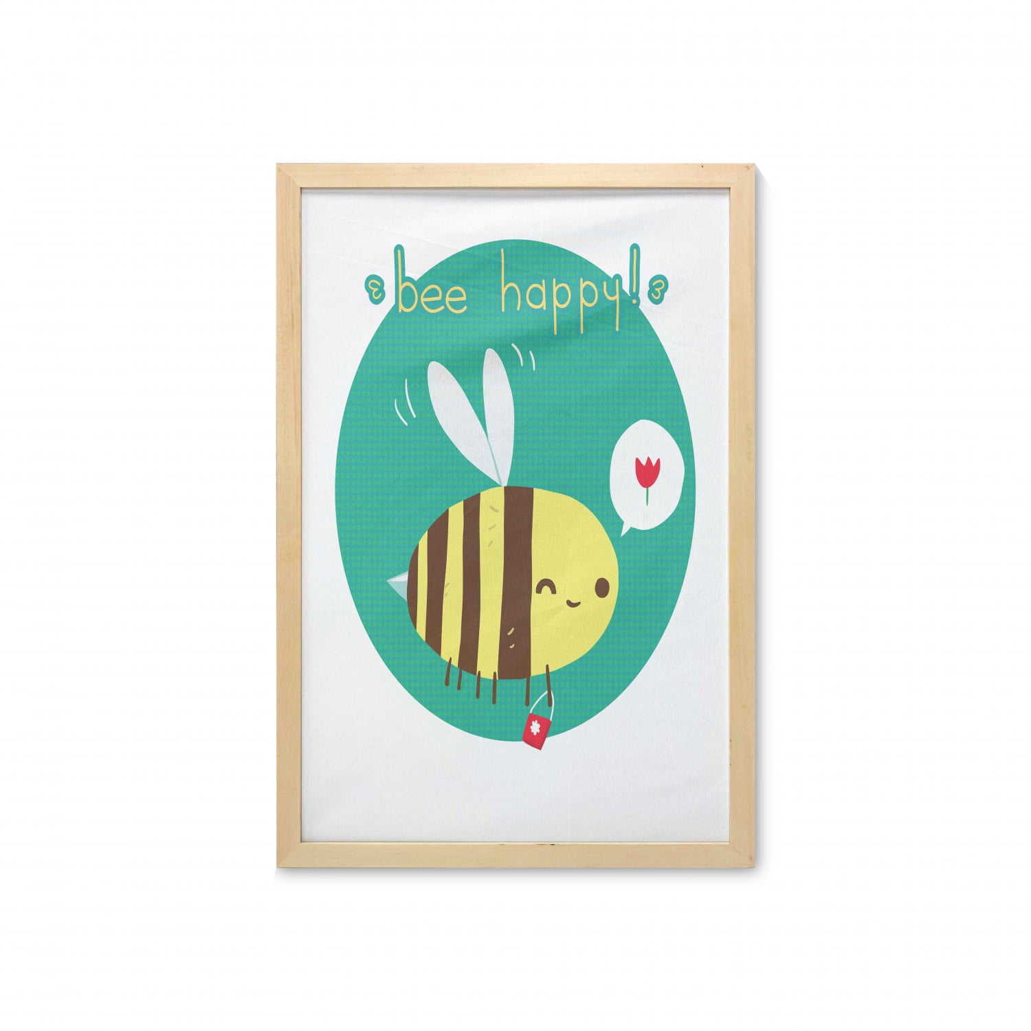 Queen Bee Wall Art with Frame, Winking Bumblebee Cartoon Doodle Happy