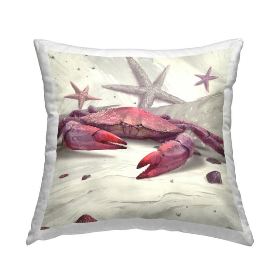 Stupell Industries Red Crab & Starfish Decorative Printed Throw Pillow, 18 x 18