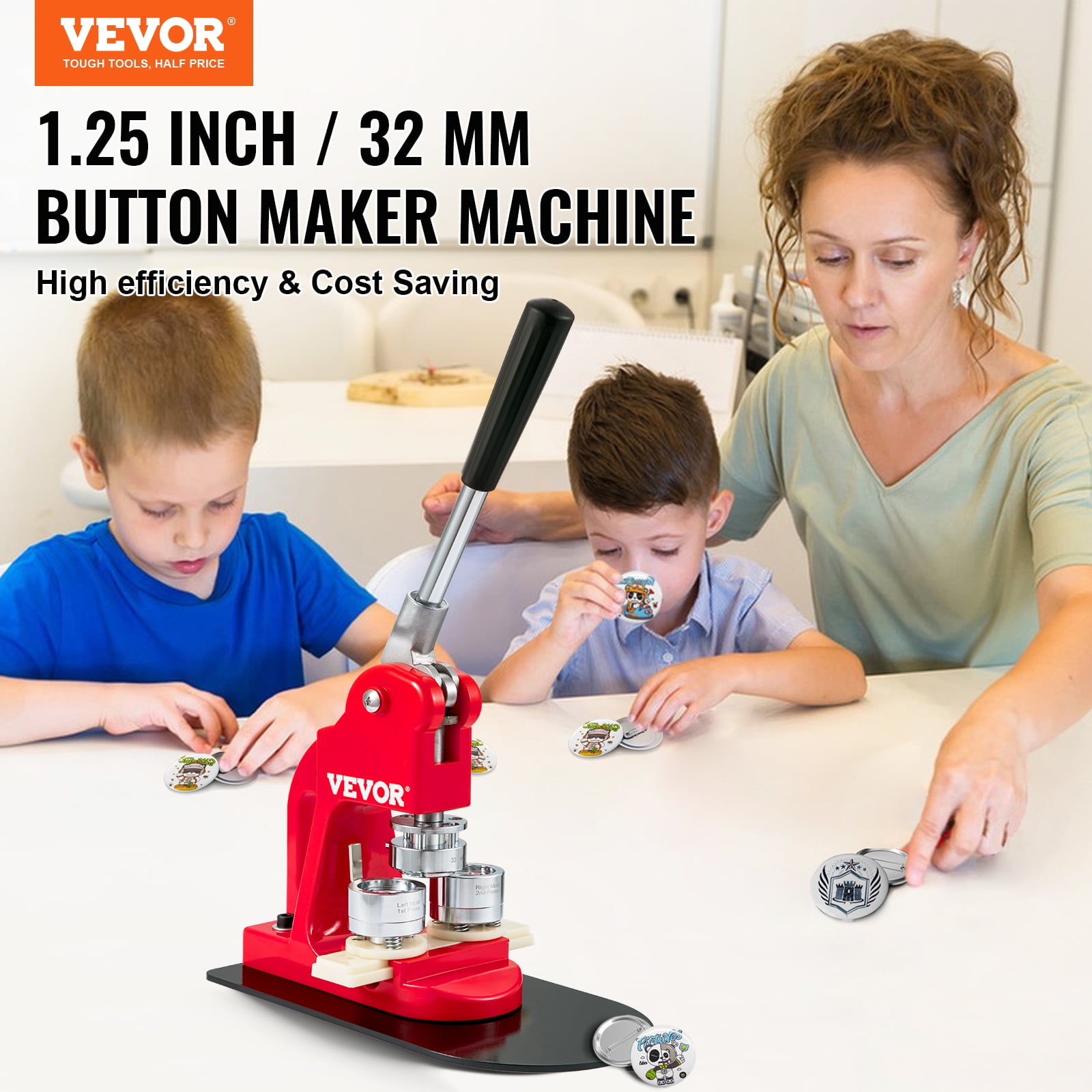 SKYSHALO Button Maker Machine Badge Pin Machine 1.25" 32mm 500 Free Parts Press Kit