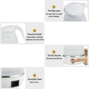 Foldable Electric Travel Kettle - Portable and Convenient Silicone Collapsible Water Boiler and Tea Pot for Camping - Easy Storage with Detachable Power Cord (White)