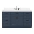 thumbnail image 2 of Ariel Hepburn 60 In. Rectangle Sink Bathroom Vanity With Carrara White Quartz Countertop 1.5 Edge In Midnight Blue, 2 of 7