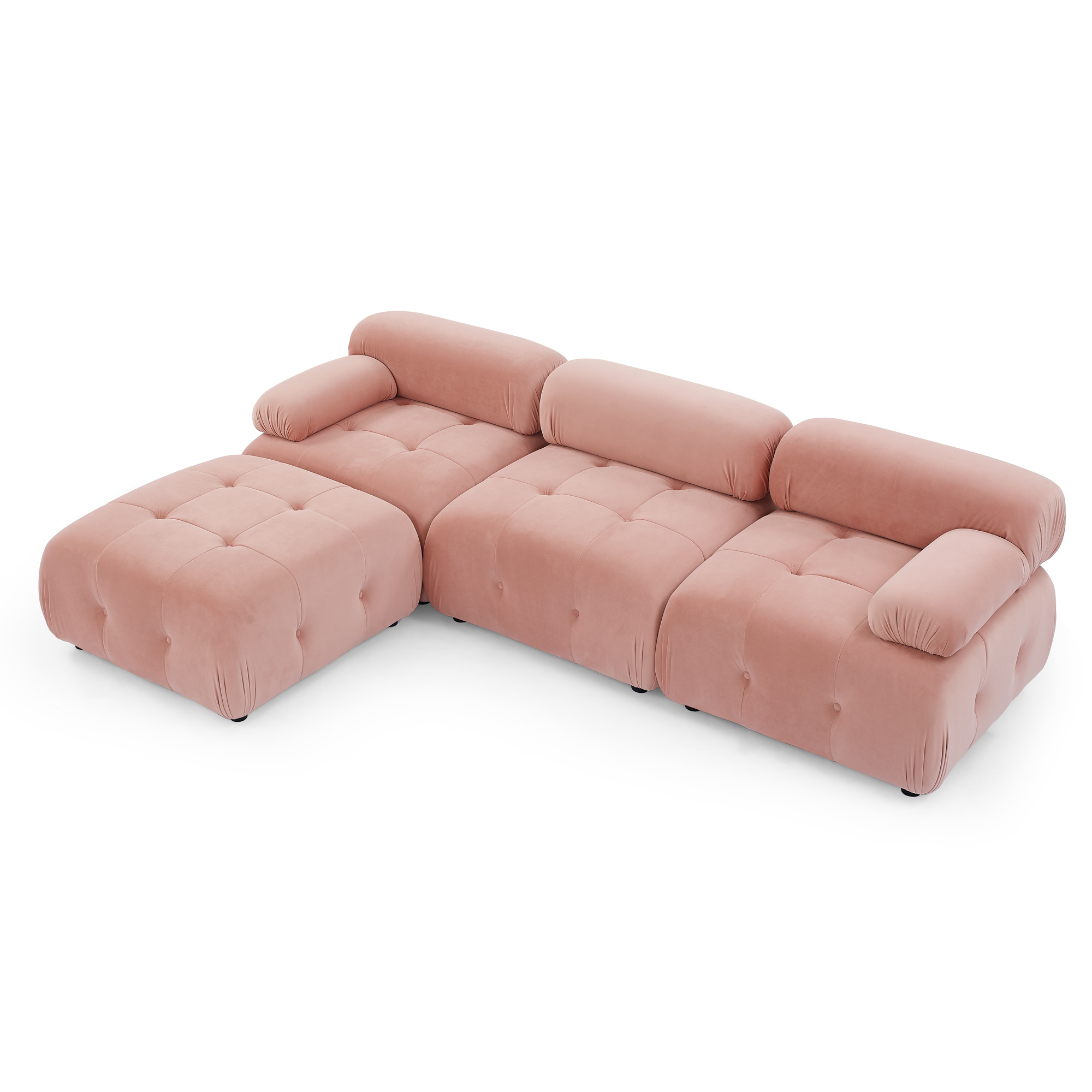Aukfa 93" Sectional Sofa, Living Room Modular Couch with Ottoman, Pillow Top Arms, Velvet, Pink