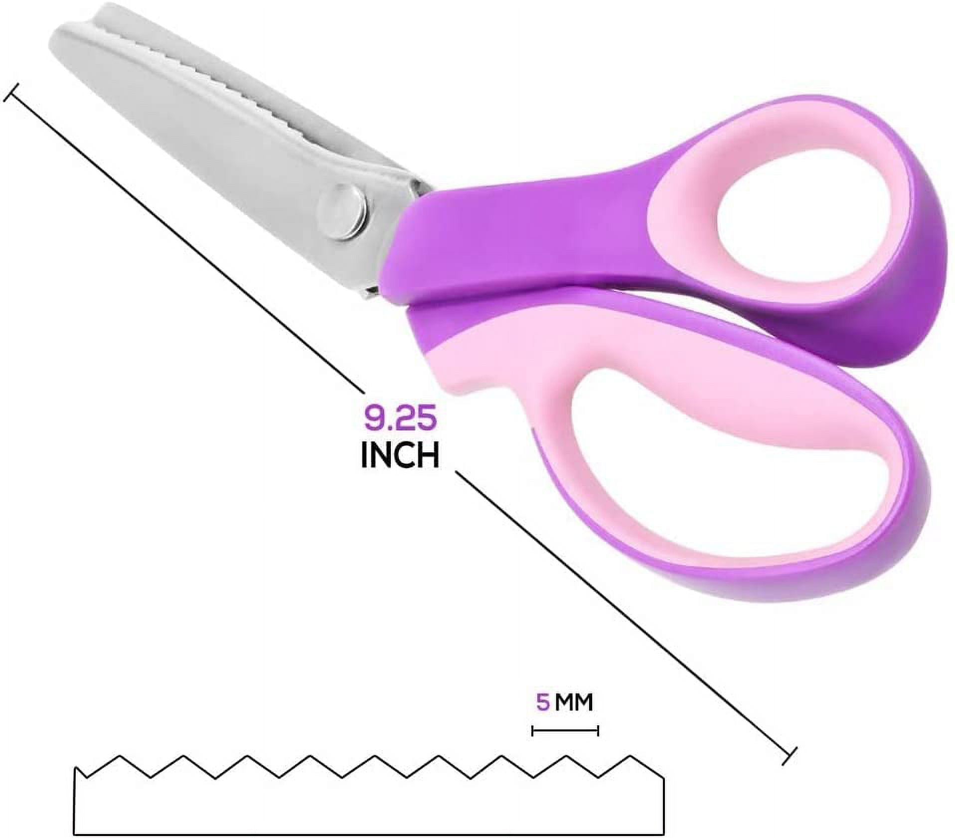 2-Piece Bundle of Zig Zag Scissors & Scalloped Pinking Shears 100% Stainless Steel Sewing Pinking Shears for Fabric Cutting, Ideal Craft Scissors