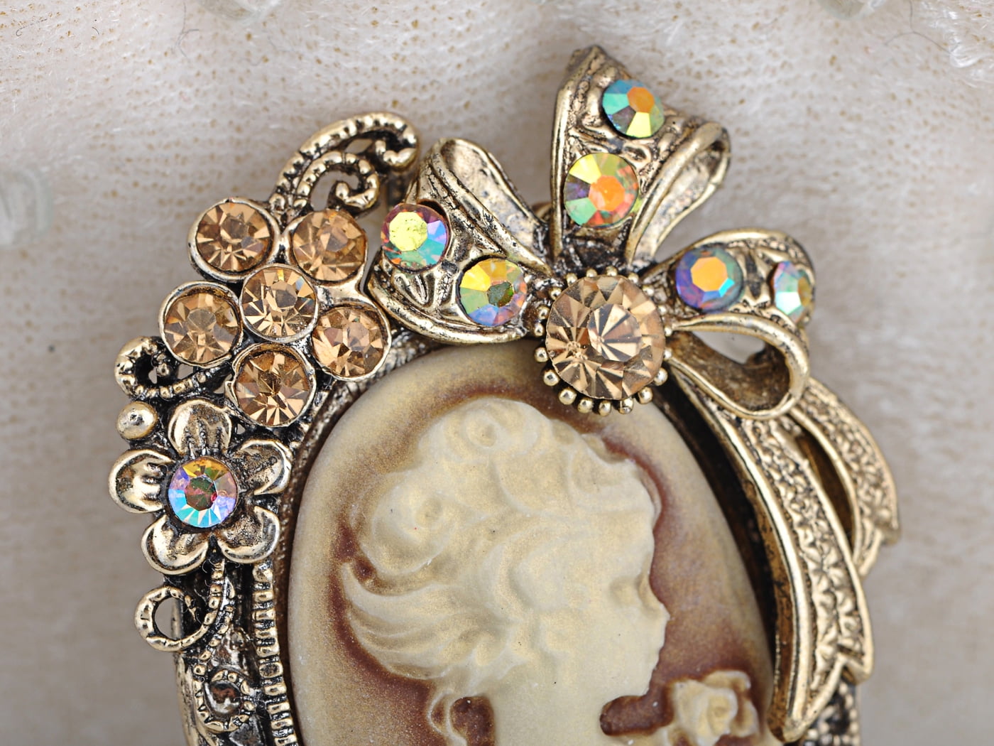 Vintage Inspired Crystal Rhinestone Victorian Lady Cameo Brooch Pin Maiden Flower Ribbon Bow Pendant Walmart
