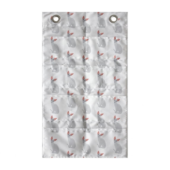 Kittens Hanging Pocket Organizer, Simple Drawn Animal Cartoon Cats Repetition on Plain Background, Printed Polyester Storage Bag with Pockets, 21" x 31", Pale Purpleblue Coral