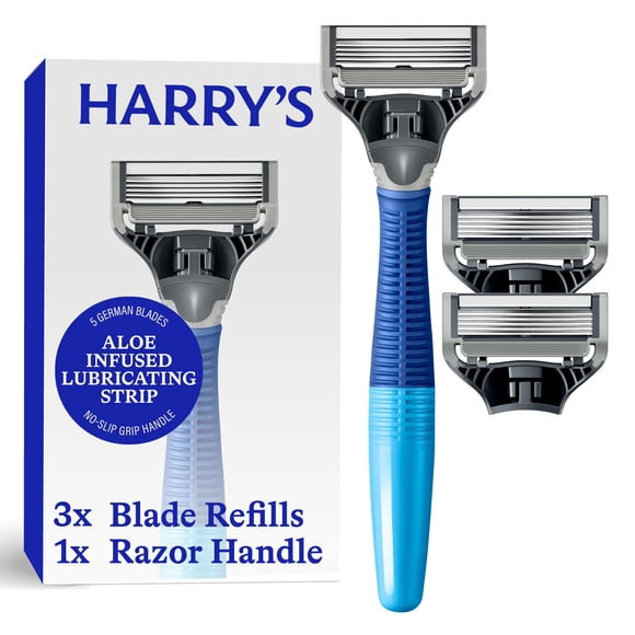 Harry's Razors for Men – Las maquinillas de afeitar para hombre incluyen una maquinilla de afeitar para hombre y 3 recambios de cuchillas de afeitar (azul océano)