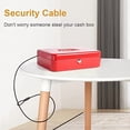 thumbnail image 3 of Large Locking Cash Box with Money Tray, Lock Box with Security Cable Metal Money Box with Key Lock, Red, 3 of 8