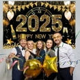 thumbnail image 2 of EspañolBanner de Feliz Año Nuevo, Fondo Grande Dorado de Feliz Año Nuevo 2025 Decoración de Nochevieja Suministros para Fiestas Reloj de Fuegos Artificiales Negro, 2 of 5