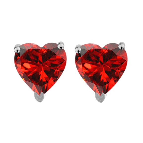 Mauli Jewels Ear Rings for Women 1.15 Carat 5MM Heart Shape Garnet Earrings Carat 14k White Gold 4 Prong