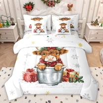 Homewish Cute Highland Wish 7-Piece Bedding Comforter Set,Merry Christmas Gifts King Bedding Sets,Rustic Western Farmhouse Bed Sheets For Boys Girls,Breathable Home Decor Reversible