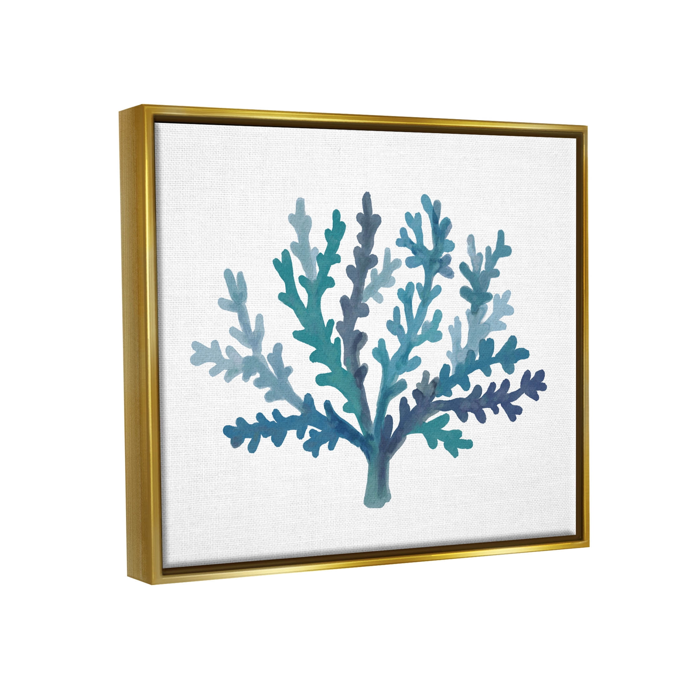 Stupell Industries Casual Blue Aquatic Coral Graphic Art Metallic Gold Floating Framed Canvas Print Wall Art, Design by Nina Muis Surface Design