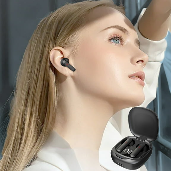 QTOCIO Bluetooth Headphones, Bluetooth Wireless Earbuds With Charging Case Stereo Headphones Low Power Noise Reduction, Built In Mic Headset Premium Sound With Deep Bass