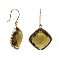 Gem Stone King 14K Yellow Gold Coniac Quartz Cushion 18mm Earrings
