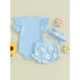 thumbnail image 5 of Musuos Baby Girls 3 Piece Outfits 6 12 18 24M Letter Print Short Sleeve Romper and Daisy Print Shorts Cute Headband Summer Clothes, 5 of 10