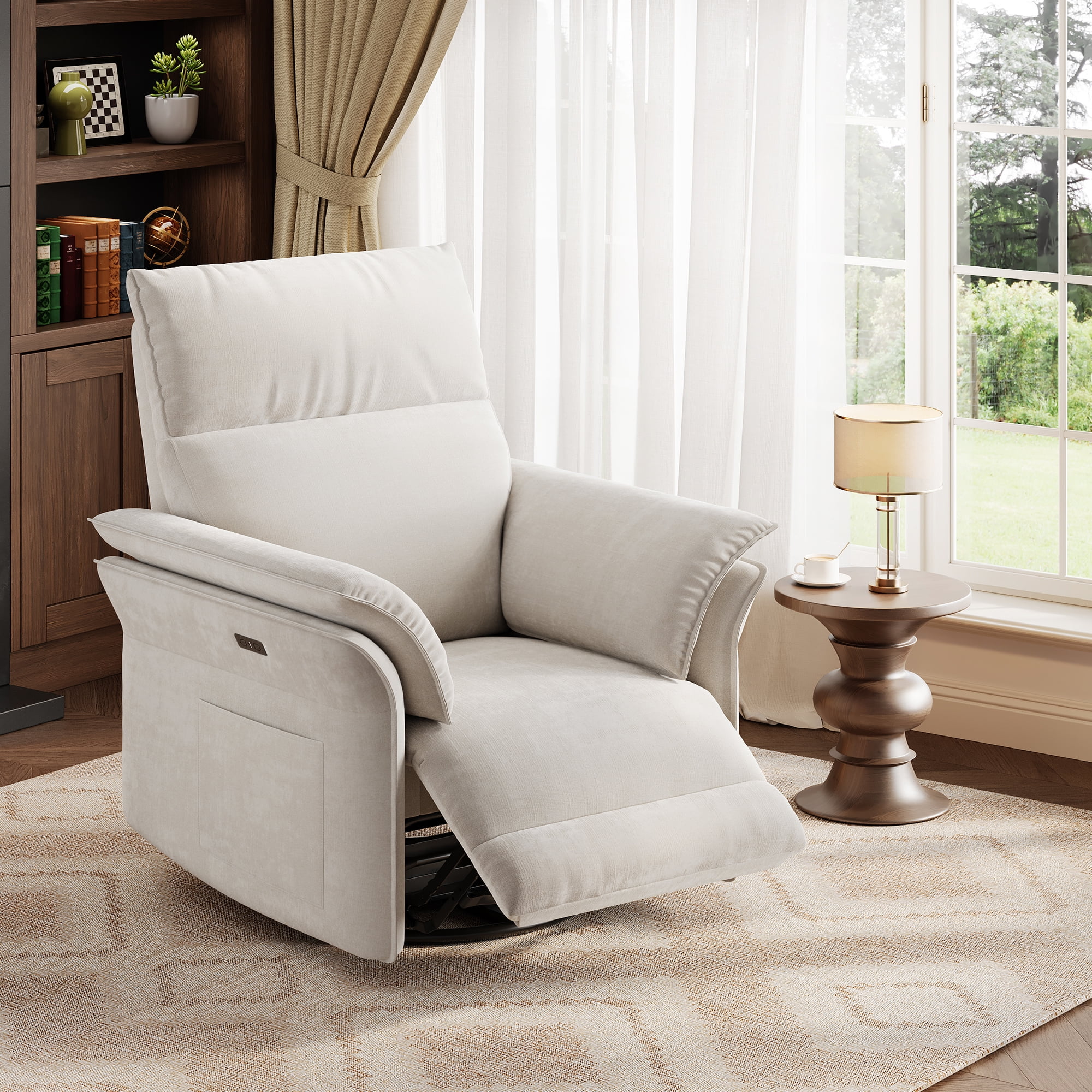 Power Recliner Chair Glider – Swivel Rocker with USB Charging Port, 270° Rotation, 350 lb Capacity, & Double-Layered Armrests – Chenille Upholstery for Living Room, Nursery, Bedroom