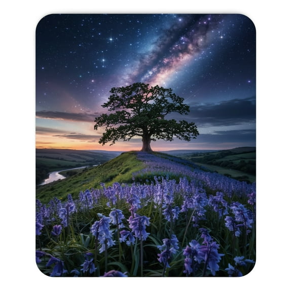 Mousepad Tree Under Milky Way with Purple Flowers Scenic Night Sky