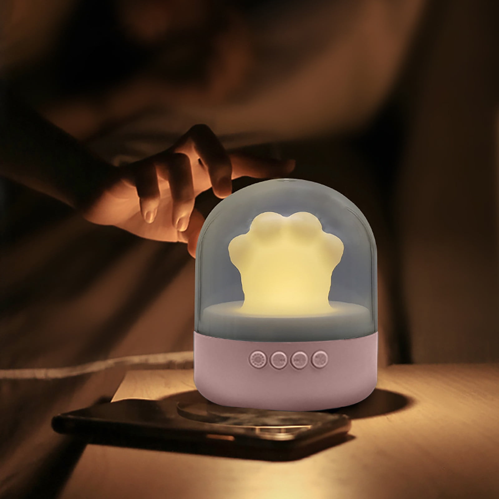Wovilon Night Light Cat Paw Lamp, Bluetooth Audio Speaker Night Light, Night Smart Alarm Clock Portable Wireless Bedroom Bedside Reading Lamp, Music Sleep Lamp Support Speakerphone