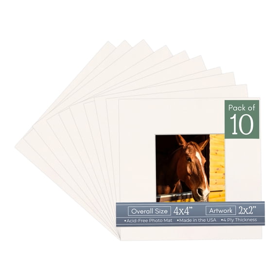 Silver Mist Picture Frame Mat for 4x4 Inch Frames - Fits 2x2 Photos - 10 Mats