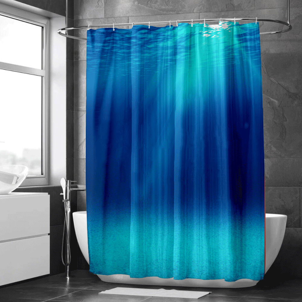 Deep Sea Shower Curtain, Blue Ocean Print, Fabric Bathroom Decor Set ...