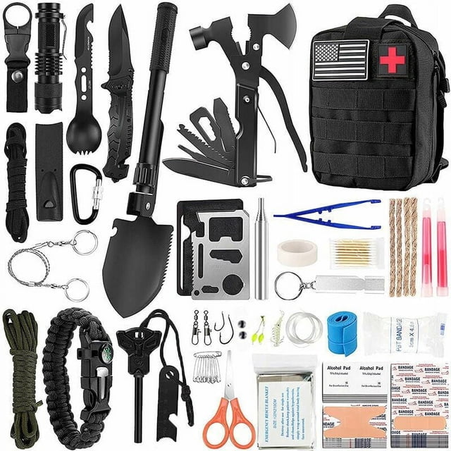 Kit de Survie d'urgence, kit de múltiples herramientas de Survie Vitesse, bolsa táctica para equipo al aire libre Sac Trauma d'urgence pour La Randonnée Camping Hunting Adventures