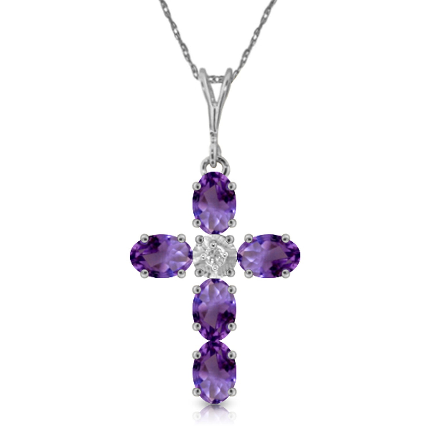 Galaxy Gold 14K Solid Gold Natural Amethyst Cross Pendant Necklace for Women - White Gold Fine Jewelry