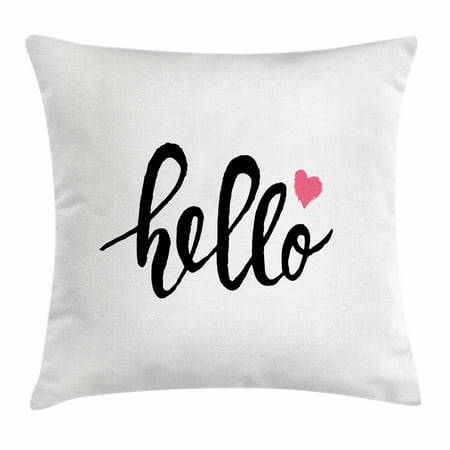 Pillows With Messages Hello Throw Pillow Cushion Cover, Typographic Design Handwritten Letter Font Message of Hello with a Cute Heart, Decorative Square Accent Pillow Case, 18 X 18 Inches, Pink Black White, by Ambesonne ()