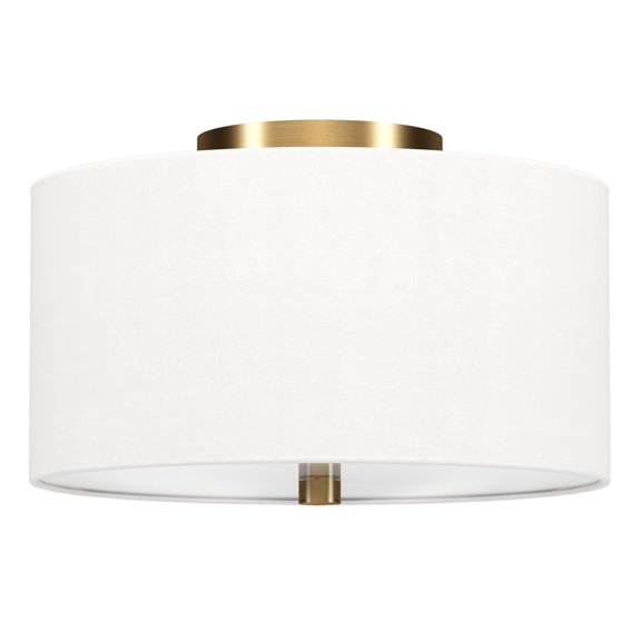Evelyn&Zoe Ellis 12" Flush Mount with Fabric Shade in Brass/White