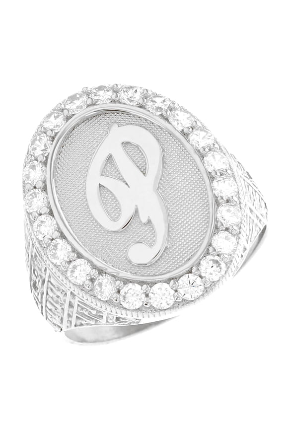 14k White Gold Mens Oval Halo White CZ Initial Letter P Ring